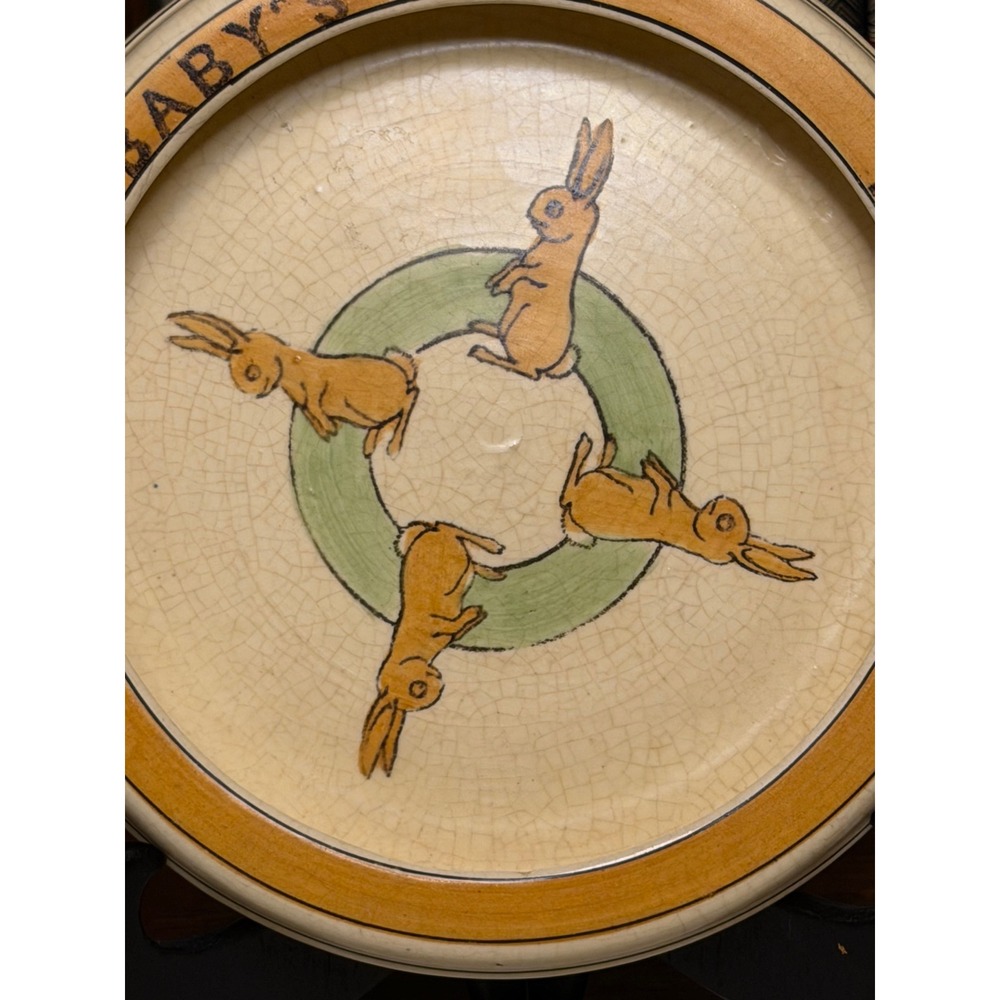 Antique Roseville Pottery Juvenile Standing Rabbit Baby Plate 1910s - Picture 2 of 4